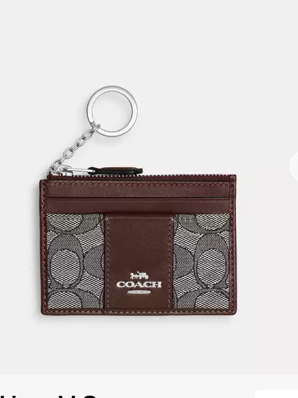 Coach Brown Signature Jacquard Mini Card Case with Key Ring